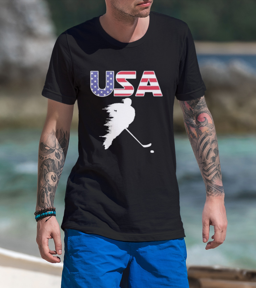 USA Stars And Stripes Ice Hockey Player T-Shirt