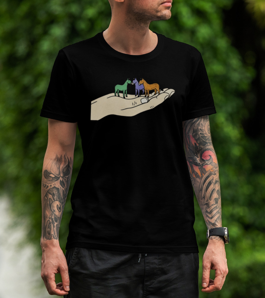 Hold Your Horses 2026 Hand Holding Colorful Figurines T-Shirt