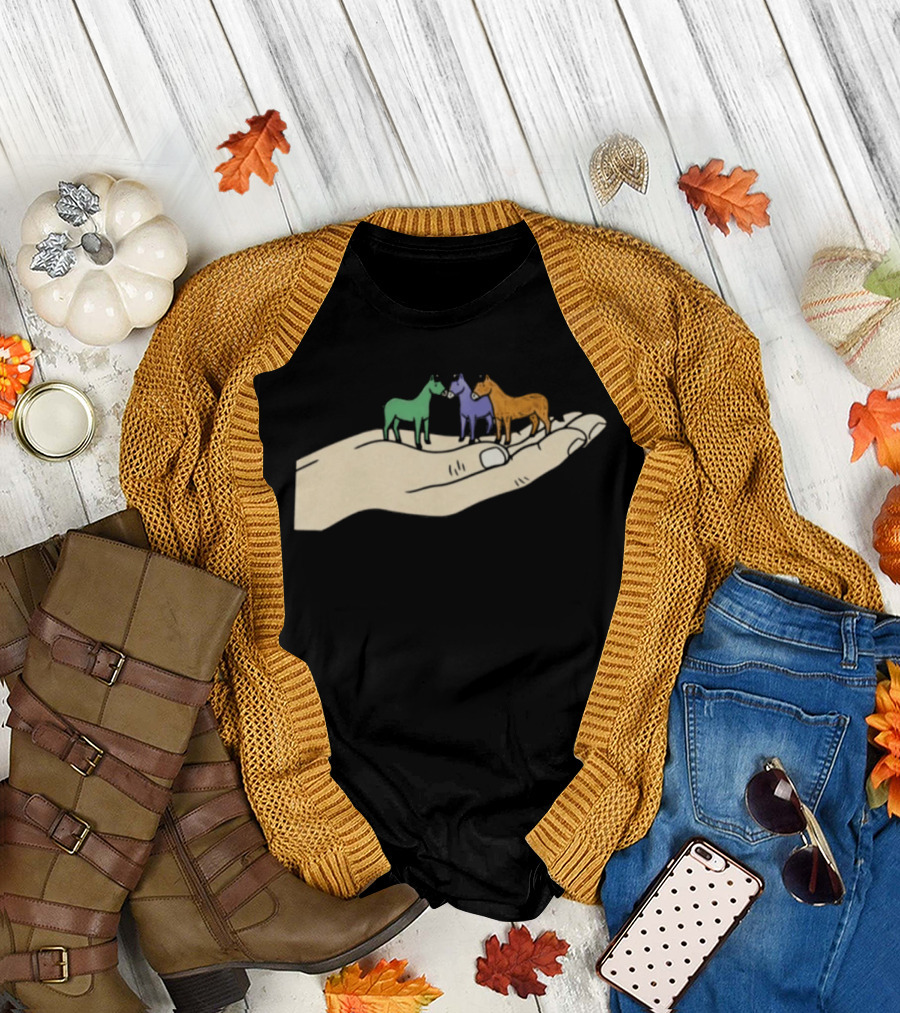 Hold Your Horses 2026 Hand Holding Colorful Figurines T-Shirt