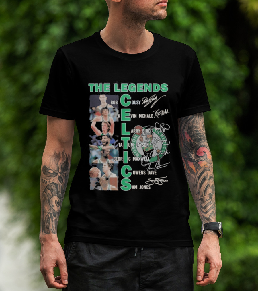 The Legends Boston Celtics Players Bob Cousy Kevin McHale Larry Bird Cedric Maxwell Dave Cowens Sam Jones T-Shirt
