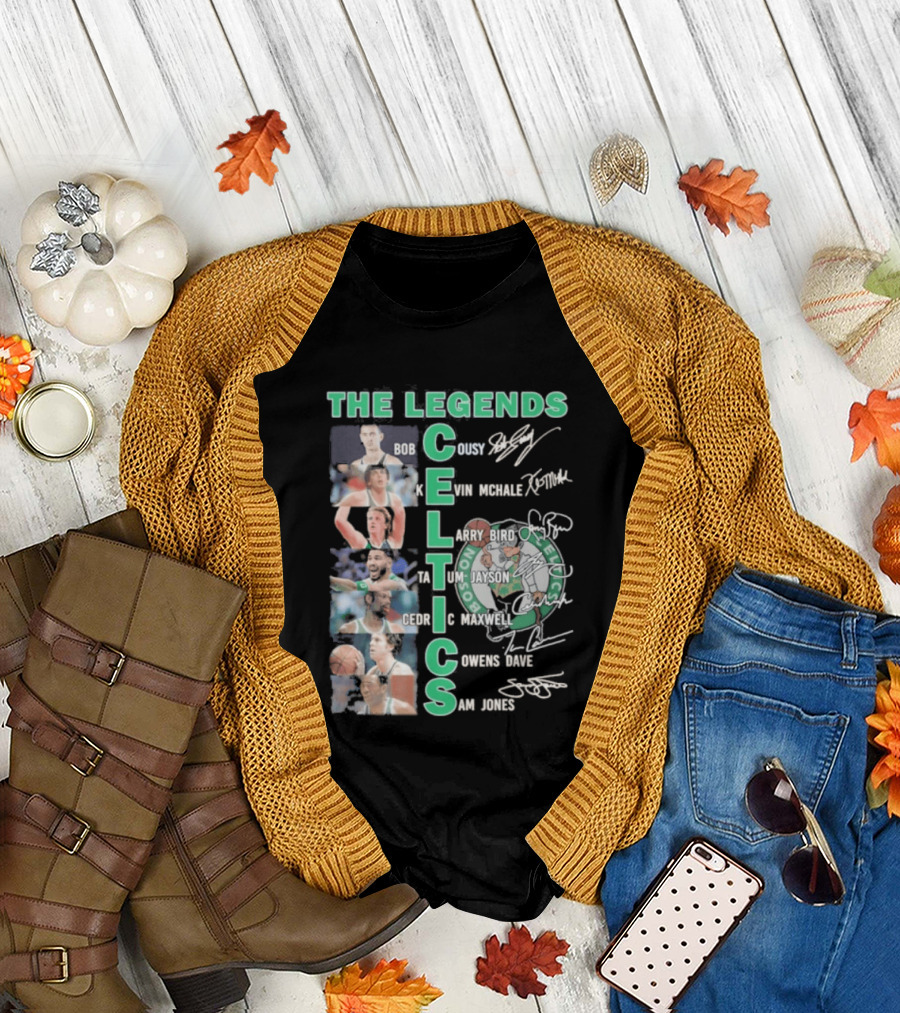 The Legends Boston Celtics Players Bob Cousy Kevin McHale Larry Bird Cedric Maxwell Dave Cowens Sam Jones T-Shirt