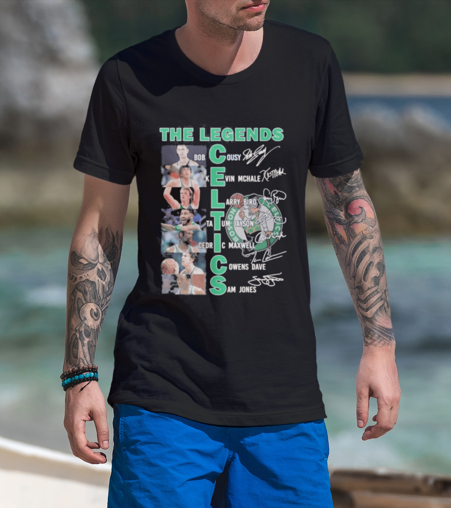 The Legends Boston Celtics Players Bob Cousy Kevin McHale Larry Bird Cedric Maxwell Dave Cowens Sam Jones T-Shirt