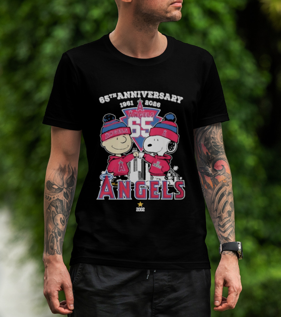 Peanuts Fistbump Los Angeles Angels 65th Anniversary 1961 2026 Charlie Brown Snoopy T-Shirt