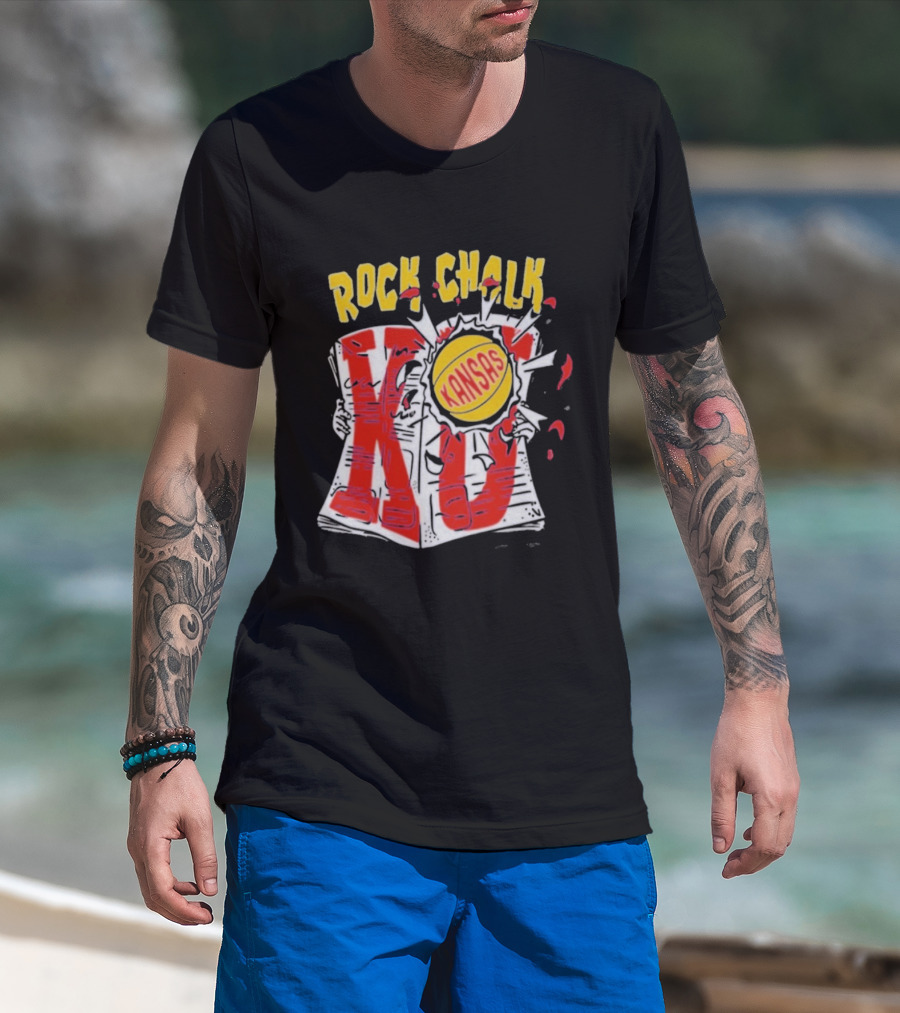 KU Rock Chalk Kansas Basketball Burst T-Shirt
