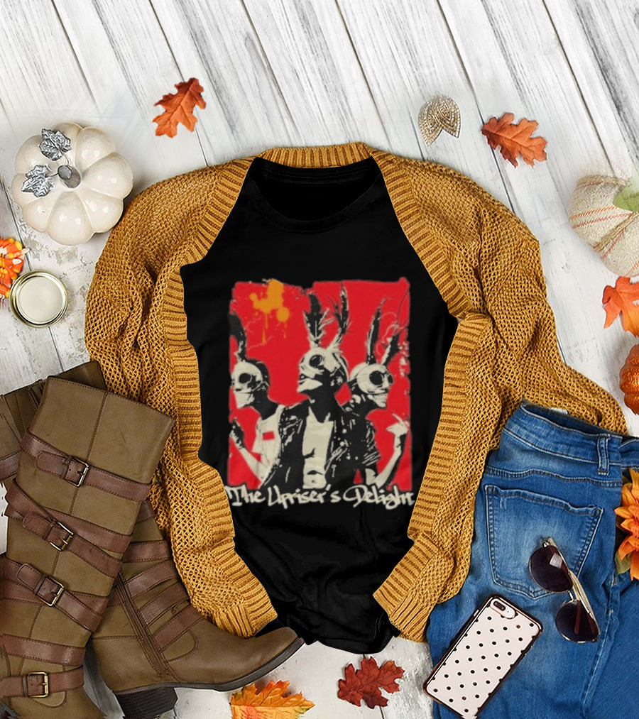 The Upriser's Delight Skull Trio Feathered Masks Red T-Shirt