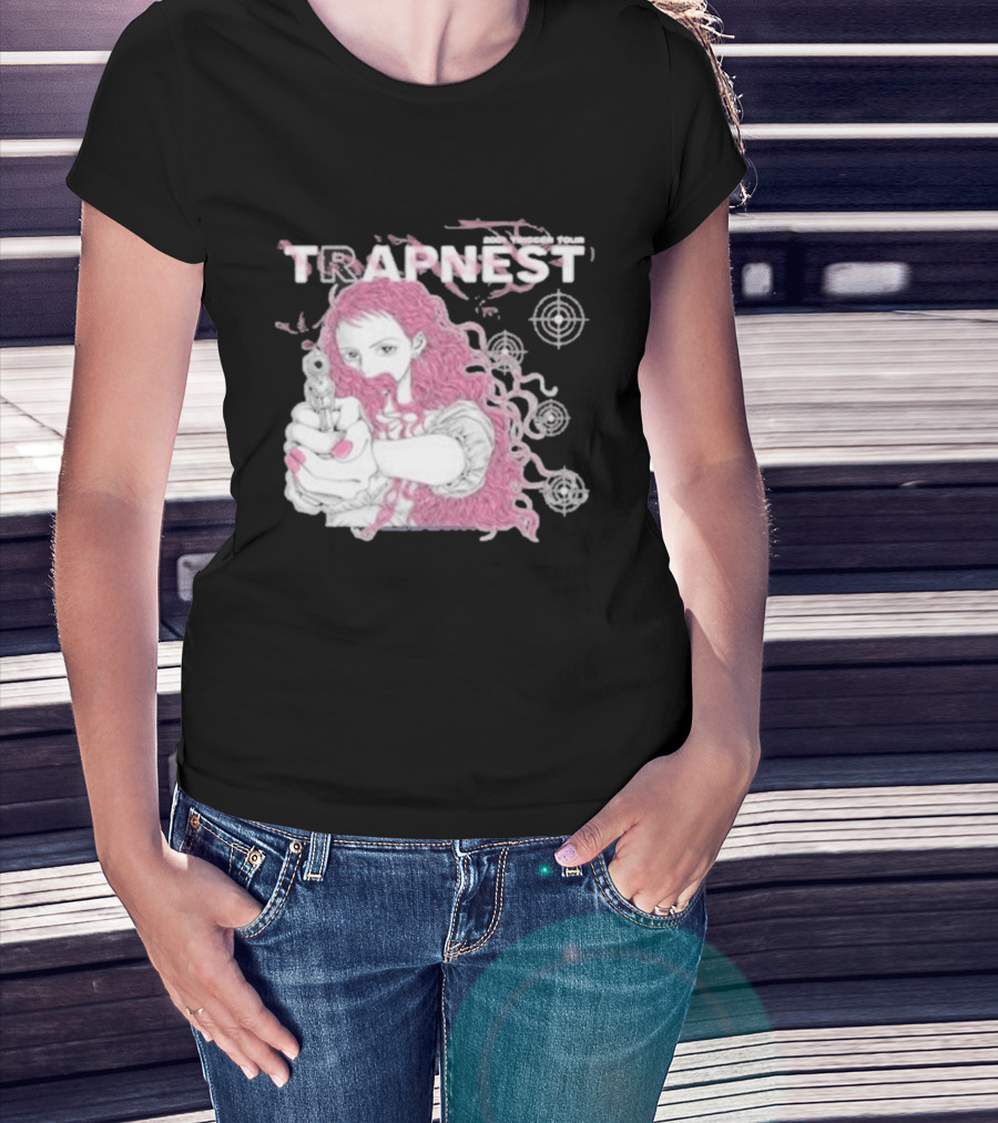 Trapnest Trigger Tour 2001 Anime Girl With Gun And Target T-Shirt