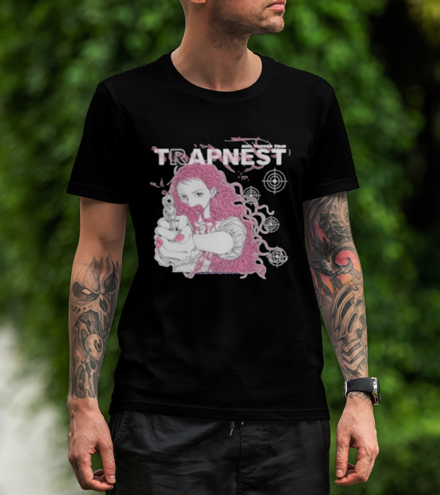 Trapnest Trigger Tour 2001 Anime Girl With Gun And Target T-Shirt