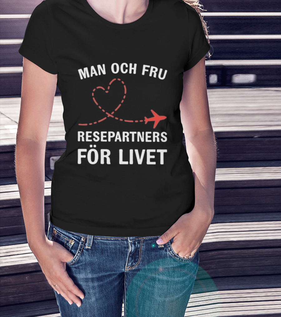 Man Och Fru Resepartners För Livet Flygplan Hjärtformad Resväg T-Shirt