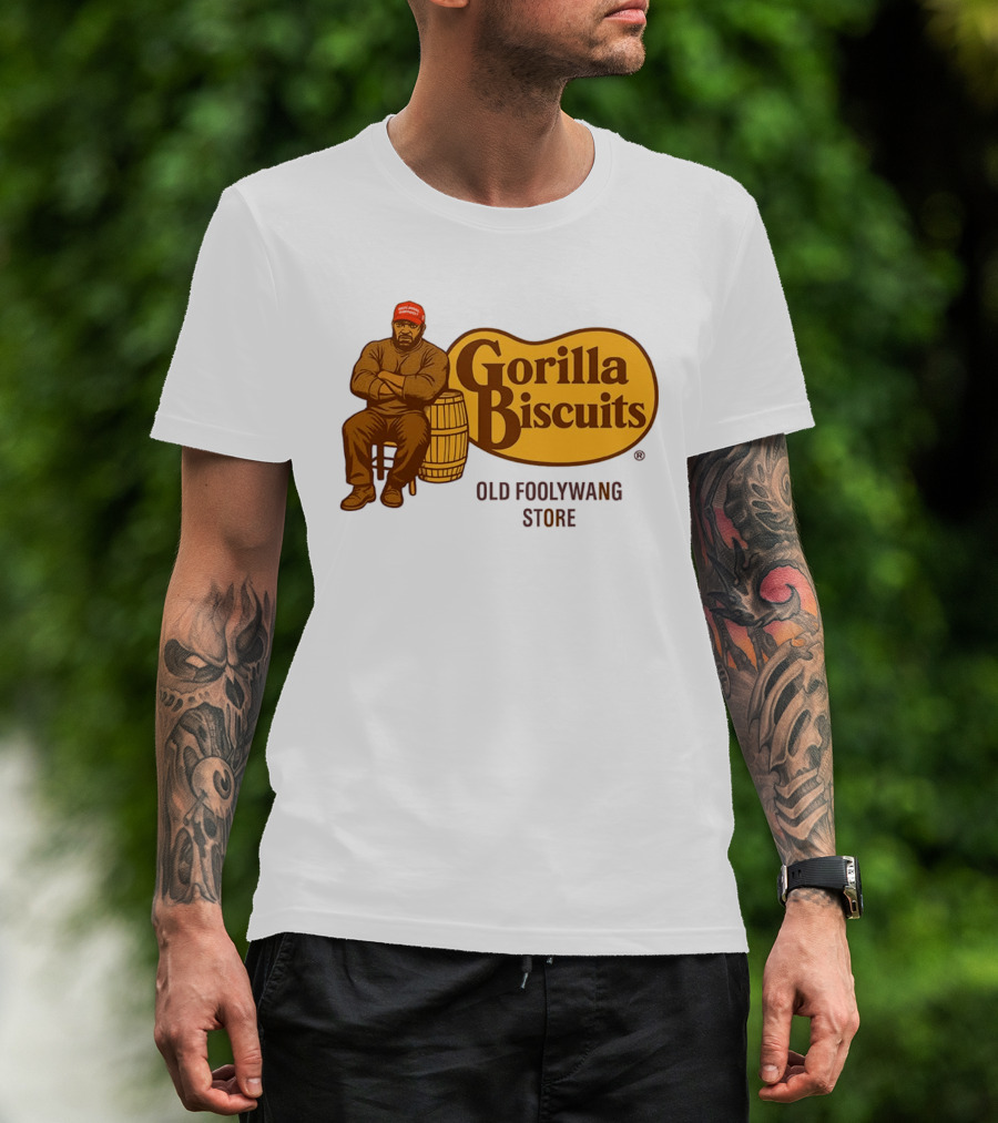 Cracker Barrel Gorilla Biscuits Old Foolywang Store Rustic Man And Barrel T-Shirt