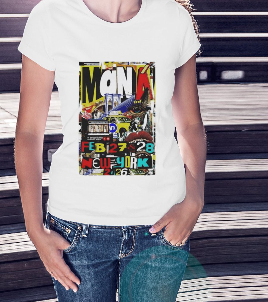 Maná New York City Concert February 27 28 2026 14th Street Station Statue Of Liberty MTA Taxi Brooklyn Bridge T-Shirt
