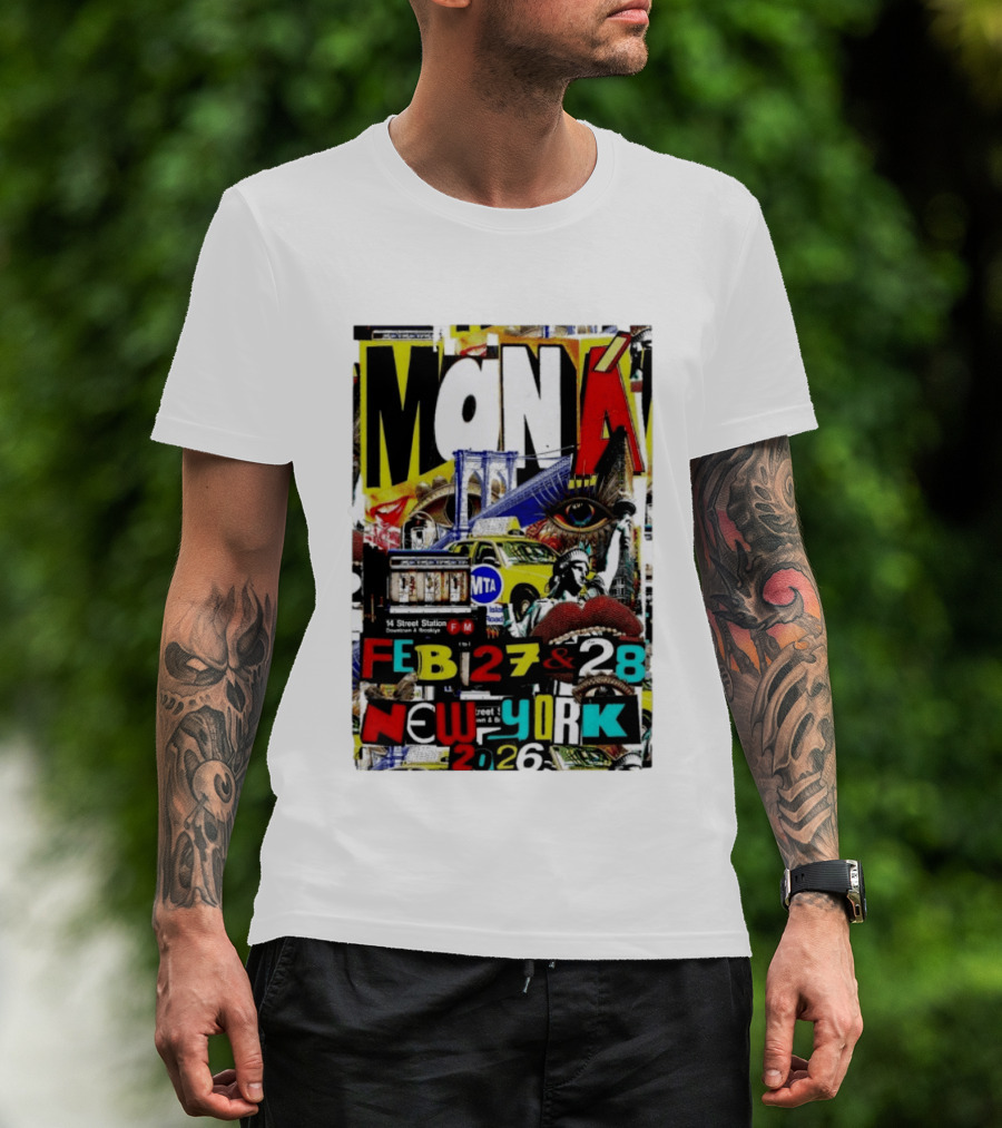 Maná New York City Concert February 27 28 2026 14th Street Station Statue Of Liberty MTA Taxi Brooklyn Bridge T-Shirt