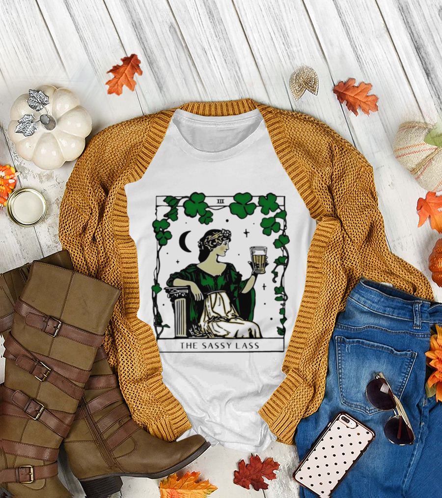 The Sassy Lass St Patrick's Day Tarot Card Clover Moon T-Shirt