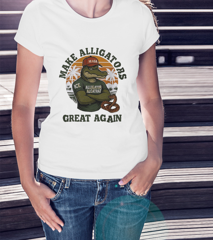 MAGA Alligator Alcatraz Make Alligators Great Again ICE Tropical Trees T-Shirt