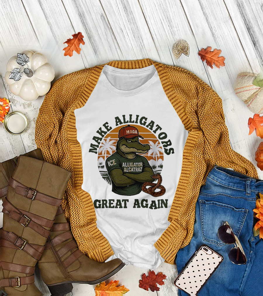 MAGA Alligator Alcatraz Make Alligators Great Again ICE Tropical Trees T-Shirt