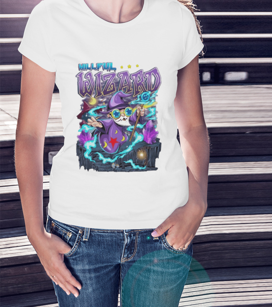 Willful Wizard Magical Adventure With Cosmic Crystals And Crescent Moons T-Shirt