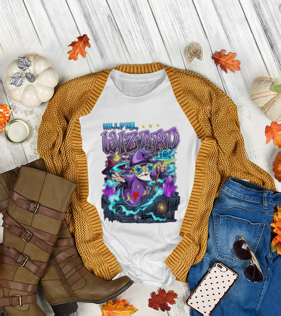 Willful Wizard Magical Adventure with Cosmic Crystals and Crescent Moons T-Shirt