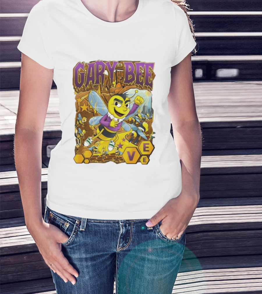 Gary Bee Cartoon Bee Character In Purple Jersey With Stars And Soccer T-Shirt