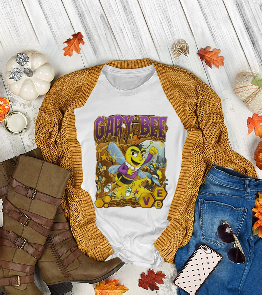 Gary Bee Cartoon Bee Character in Purple Jersey with Stars and Soccer T-Shirt