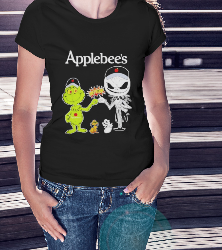Applebee's Grinch And Jack Skellington Fist Bump Halloween Bash T-Shirt