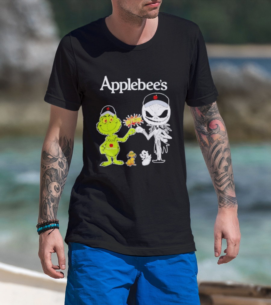 Applebee's Grinch And Jack Skellington Fist Bump Halloween Bash T-Shirt