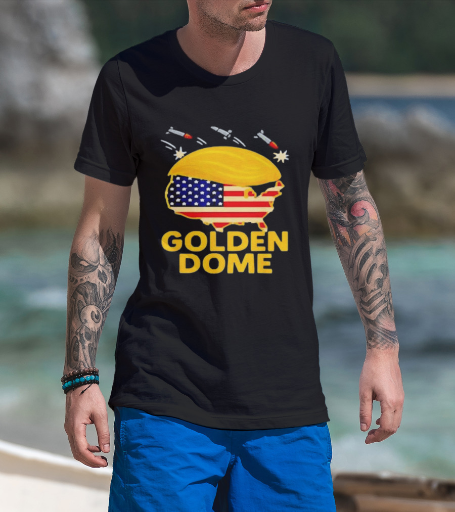 Golden Dome USA Map Trump Hair Shield With Stars And Stripes T-Shirt