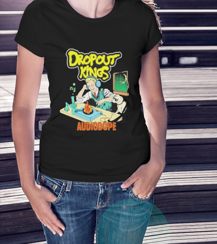 Dropout Kings Audio Dope Scientist Listening With Headphones And Chemistry Setup T-Shirt