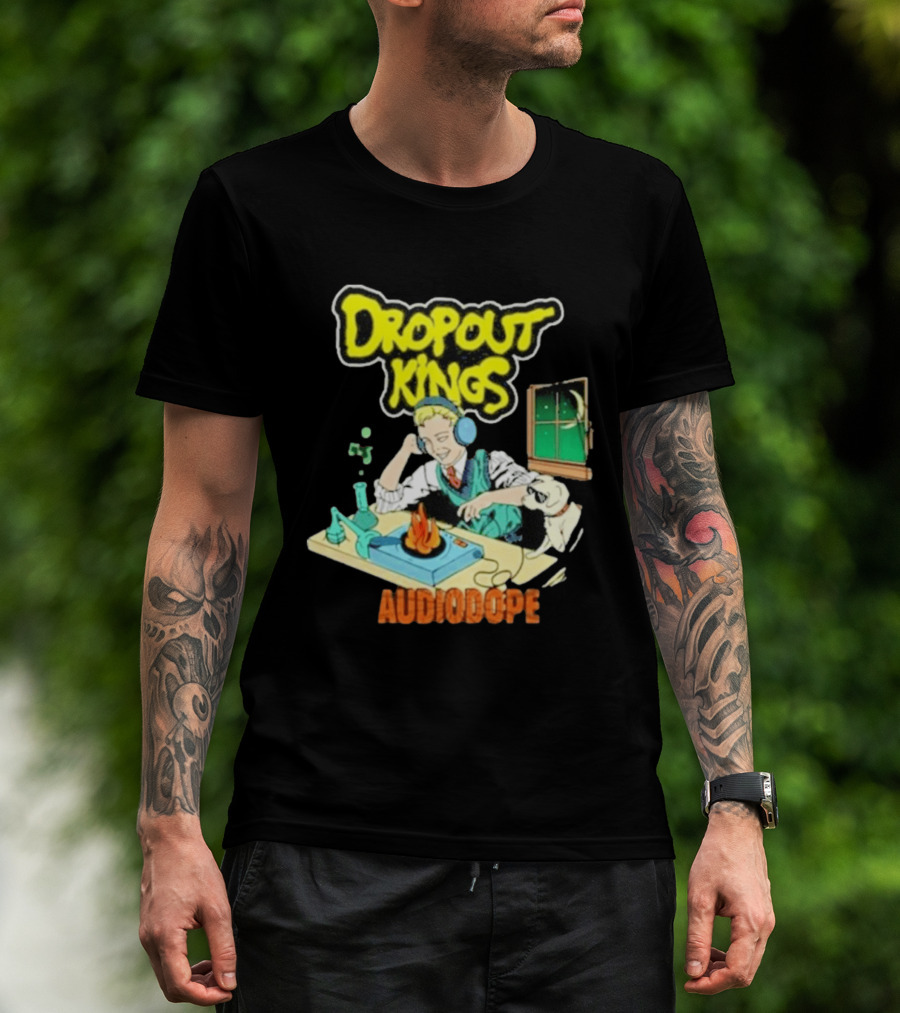 Dropout Kings Audio Dope Scientist Listening With Headphones And Chemistry Setup T-Shirt