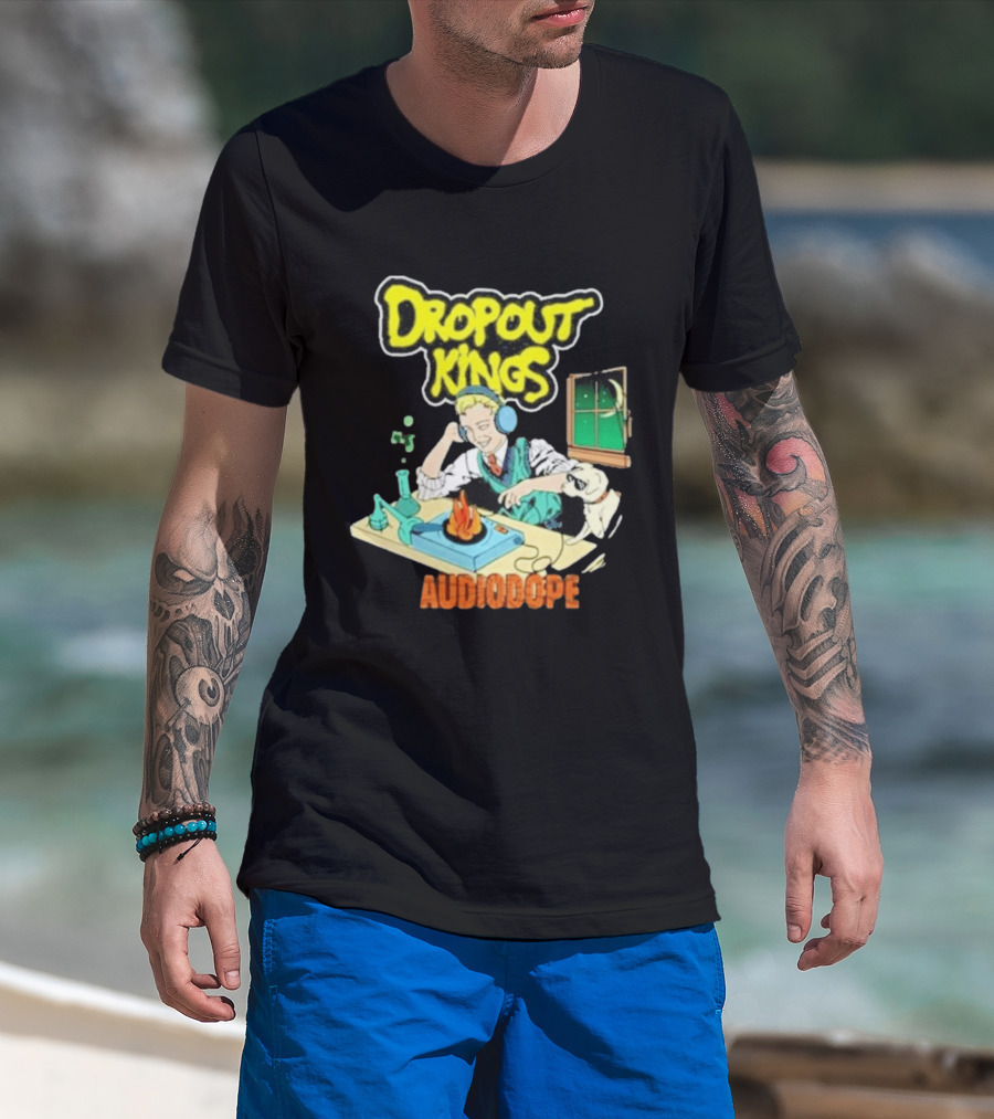 Dropout Kings Audio Dope Scientist Listening With Headphones And Chemistry Setup T-Shirt