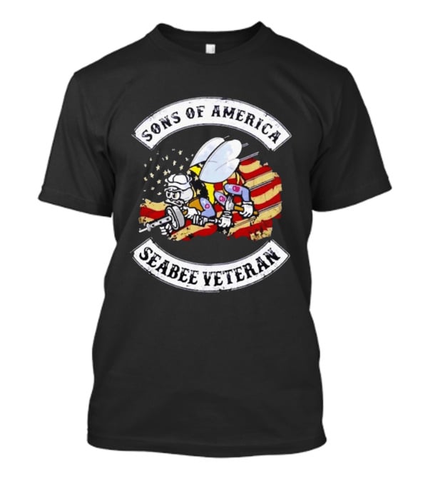 Sons Of America Seabee Veteran US Flag Military Pride T-Shirt
