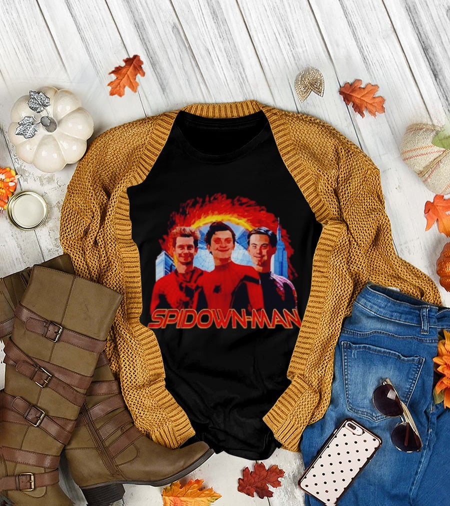 Spidown Man Trio Mashup with Fire and Spider Web T-Shirt