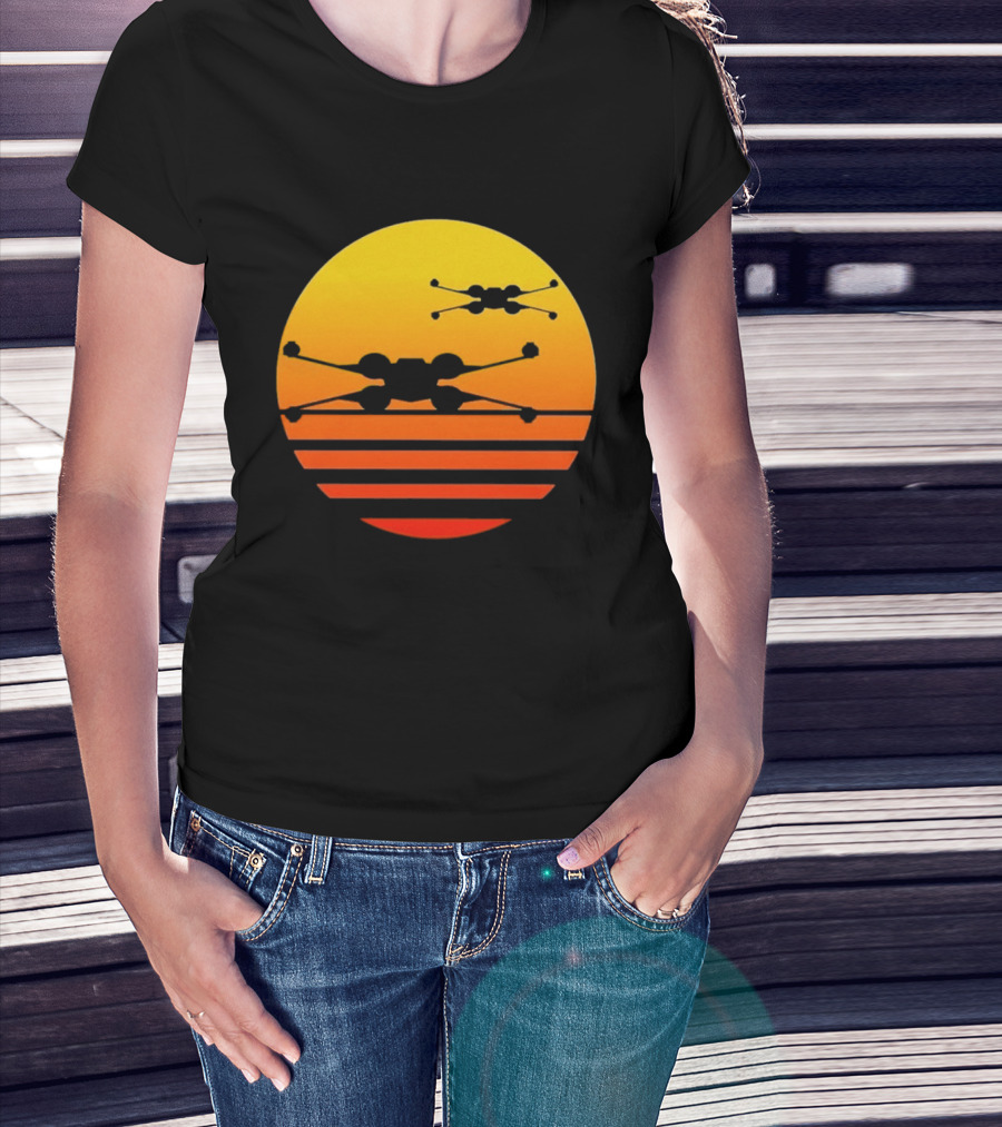 Ctrljoy X Wing Sunset Retro Sci Fi Aesthetic T-Shirt