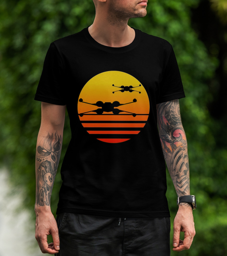 Ctrljoy X Wing Sunset Retro Sci Fi Aesthetic T-Shirt