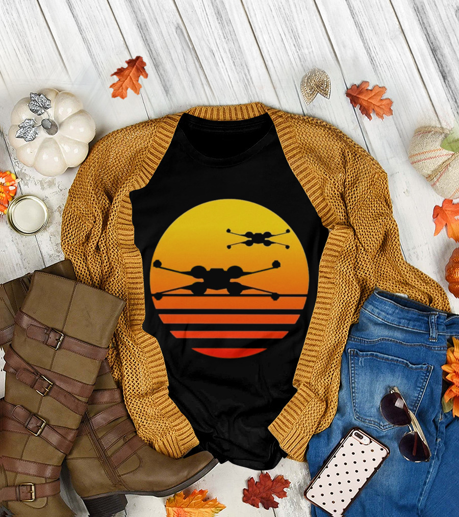 Ctrljoy X Wing Sunset Retro Sci Fi Aesthetic T-Shirt