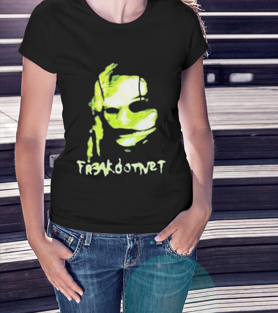Fr3ak Fr3akdotnet Abstract Glitch Face Green Streaks T-Shirt