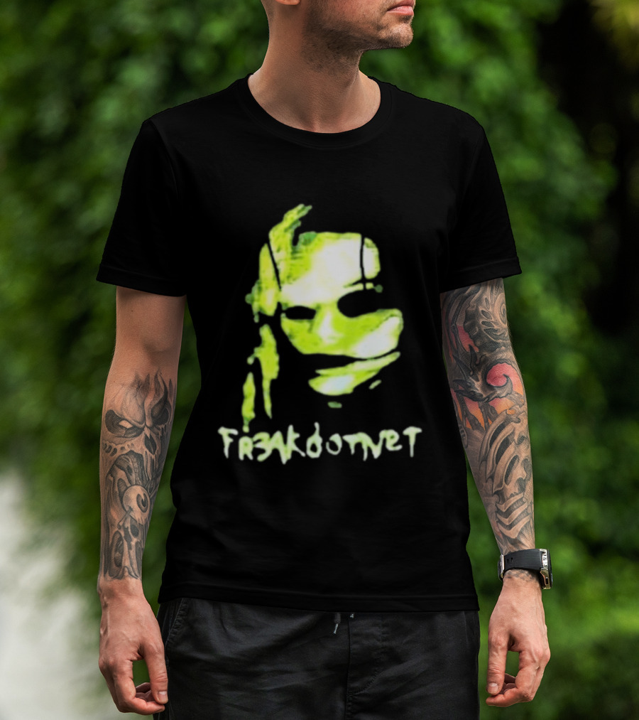Fr3ak Fr3akdotnet Abstract Glitch Face Green Streaks T-Shirt