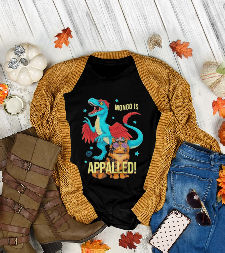 Mongo Is Appalled Princess Cat Riding Dinosaur with Stars T-Shirt