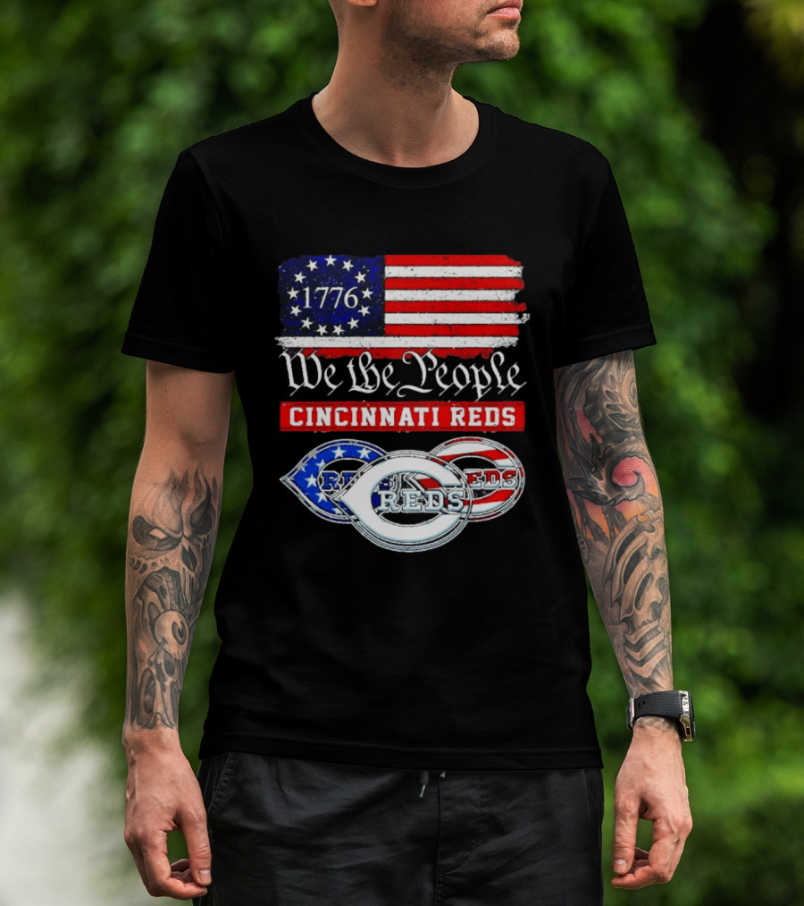 We The People 1776 Cincinnati Reds American Flag T-Shirt