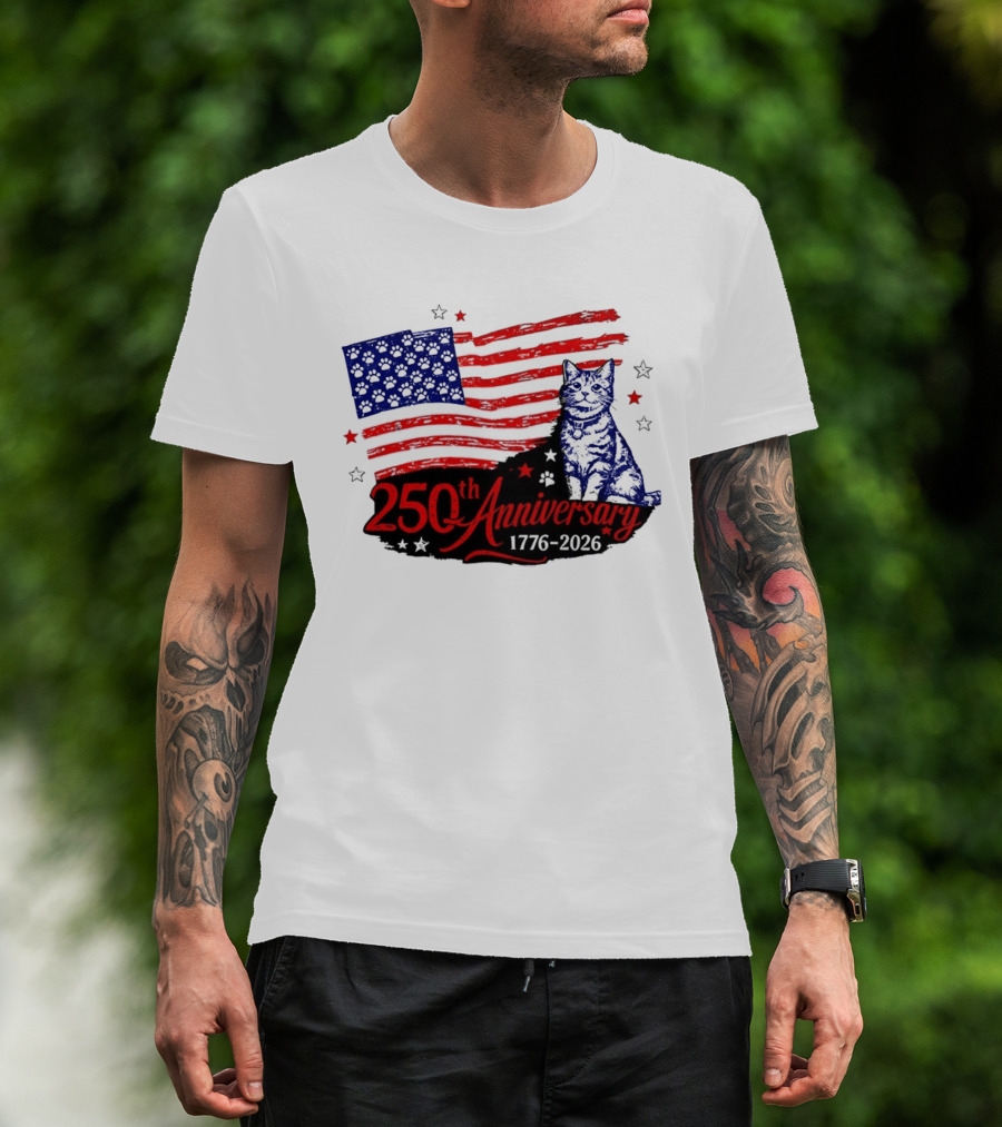 Abolish Ice Defund Resist Protest Cat With 250th Anniversary 1776 2026 USA Flag T-Shirt