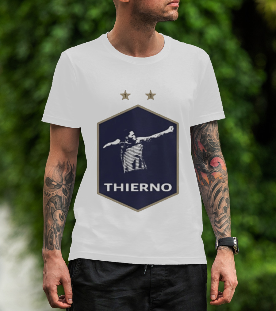 Thierno Barry Blue Hexagonal Emblem Soccer Celebration Stars T-Shirt