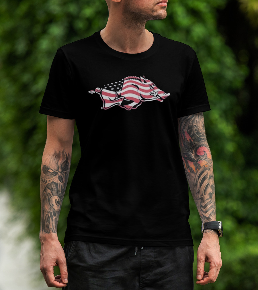 Arkansas Razorbacks USA Flag Hog T-Shirt