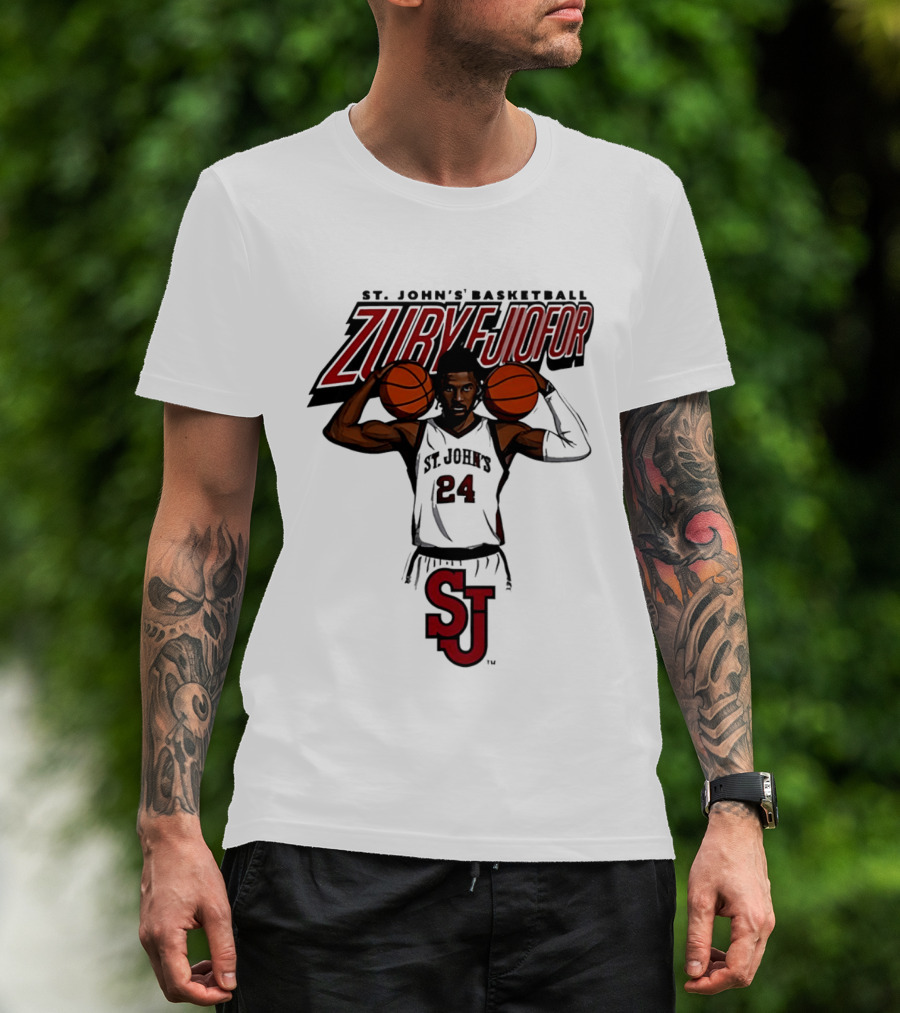 St. John's Basketball Zuby Ejiofor 24 Red Storm Pose SJ T-Shirt
