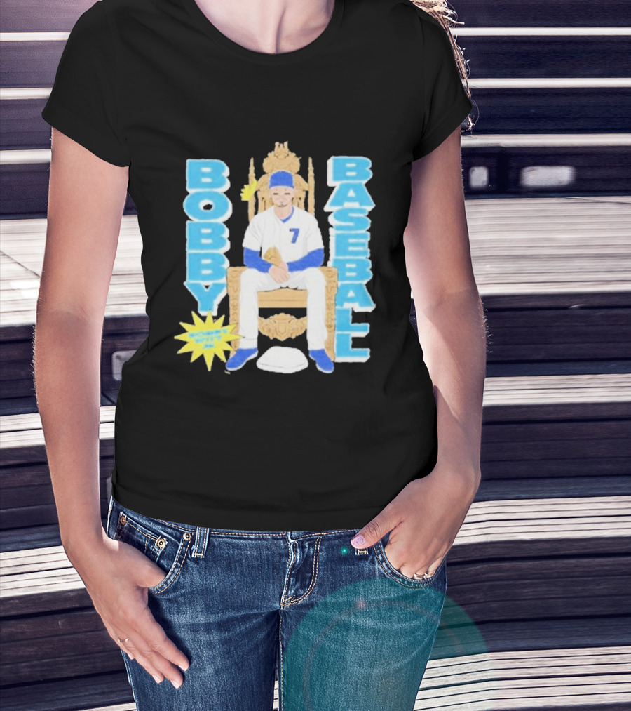 Bobby Baseball Throne Number 7 Blue Cap Batting Glove T-Shirt