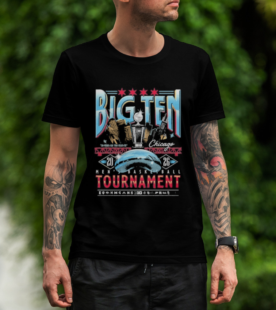 Big Ten Chicago 2026 Men's Basketball Tournament March Madness Skyline Stars T-Shirt