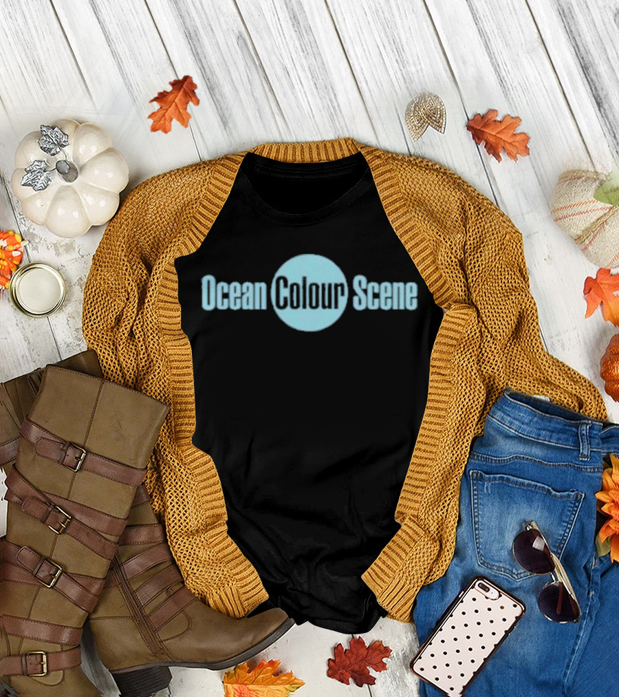 Ocean Colour Scene Band Name Text in Light Blue Circle T-Shirt