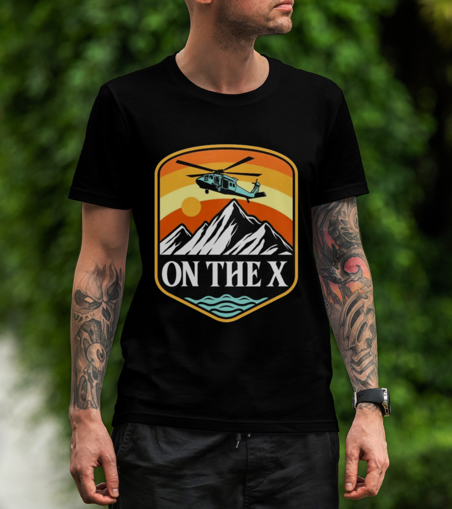 Otx Nation On The X Blackhawk Helicopter Mountain Sunset T-Shirt