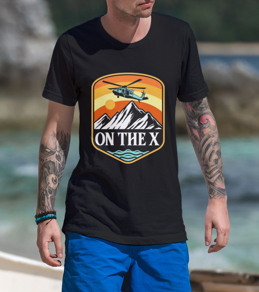 Otx Nation On The X Blackhawk Helicopter Mountain Sunset T-Shirt