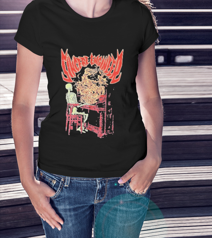 Sincere Engineer Skeleton With Flaming Piano T-Shirt