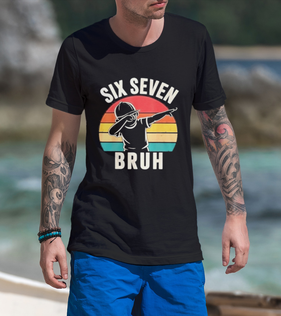 Six Seven Bruh Dabbing Retro Rainbow T-Shirt