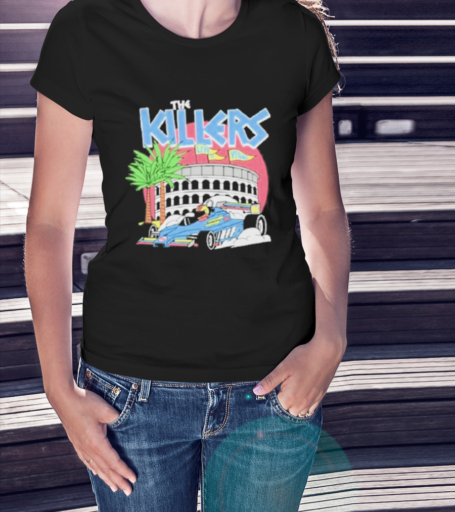 The Killers Hot Fuss Palm Trees Race Car Stadium Scene T-Shirt