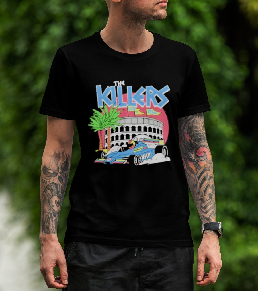 The Killers Hot Fuss Palm Trees Race Car Stadium Scene T-Shirt